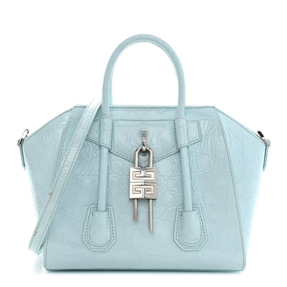 Givenchy Calfskin Crocodile Embossed Mini Antigona Lock Sky Blue 1 of 11