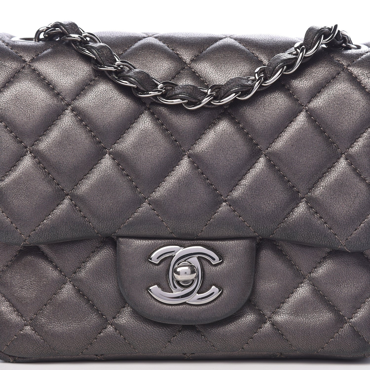 Chanel Metallic Lambskin Quilted Mini Square Flap Grey 19 of 19