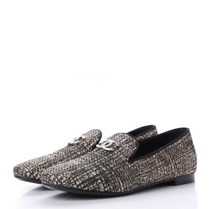 Chanel Fantasy Fabric Grosgrain CC Mocassin Loafers 37 Pink Black 3 of 12