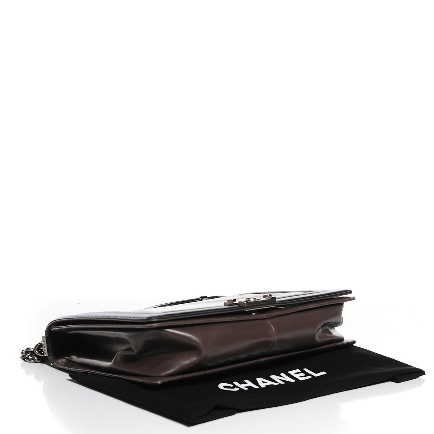 Glazed Calfskin Large Boy Flap Black Brown