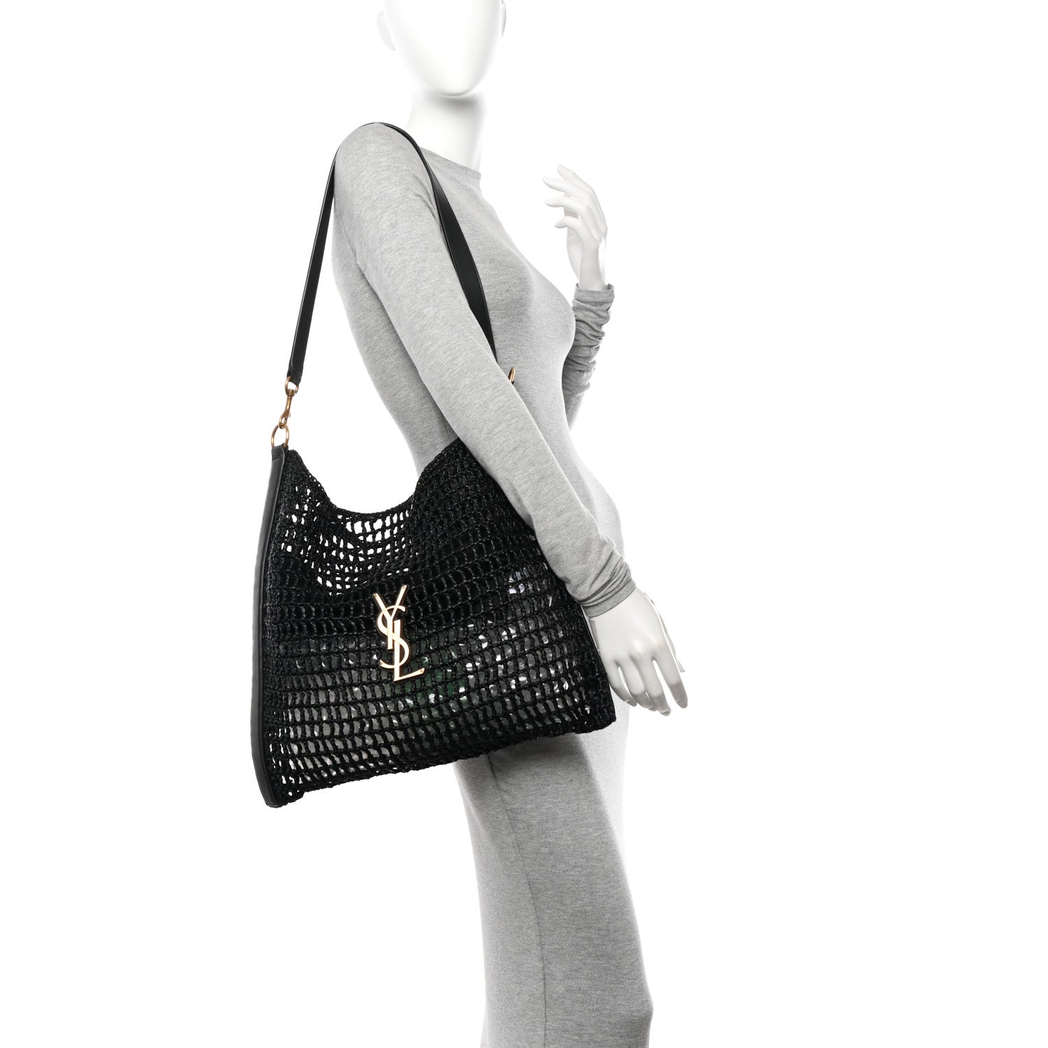 Saint Laurent Raffia Calfskin Oxalis Shoulder Bag Black 2 of 11