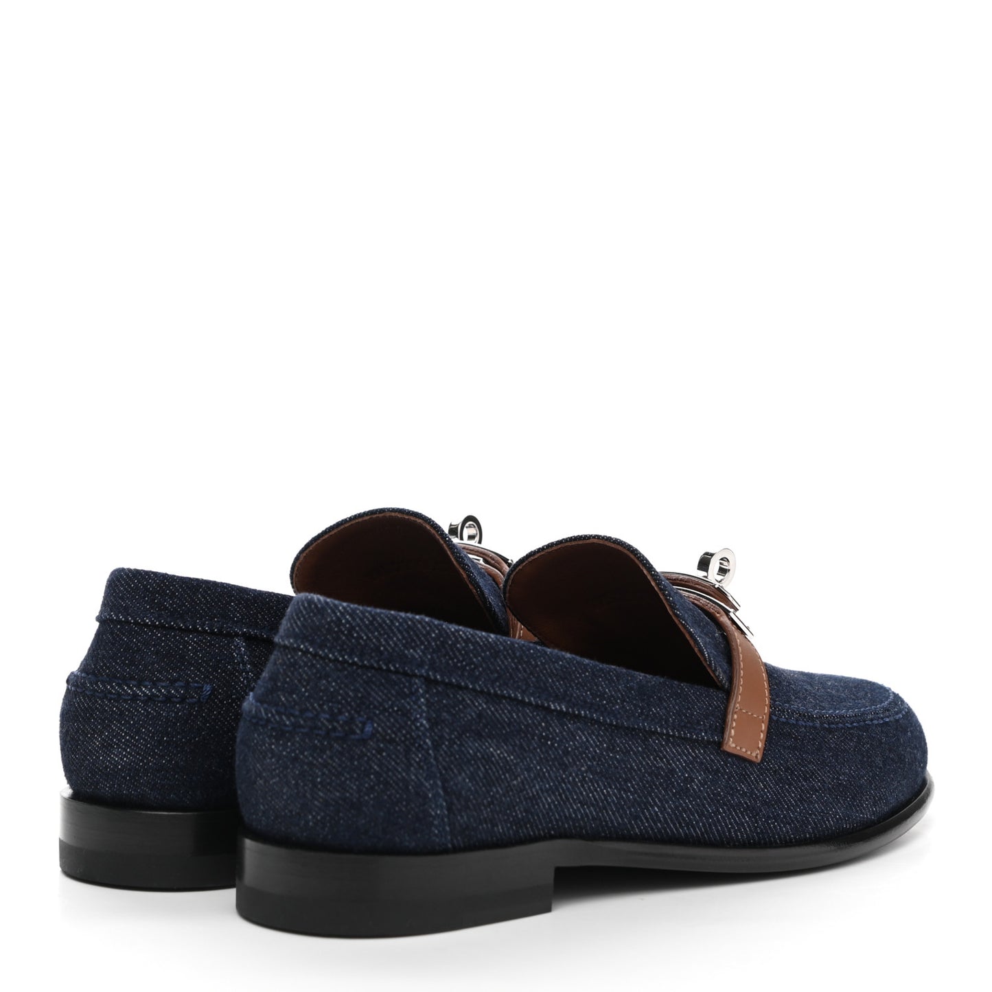 Denim Canvas Calfskin Womens Destin Loafer 36 Bleu Brut Gold