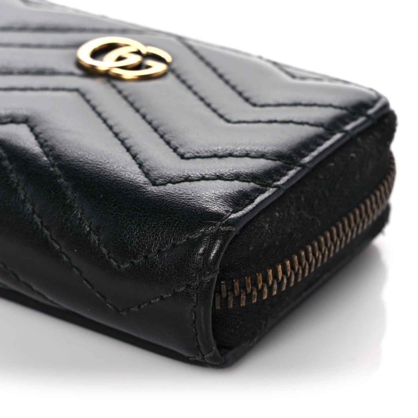 Calfskin Matelasse GG Marmont Zip Around Card Case Black
