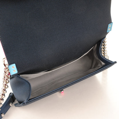 Chanel Canvas Quilted Medium Fluo Boy Flap Dark Navy Fuchsia Grey 5 of 7