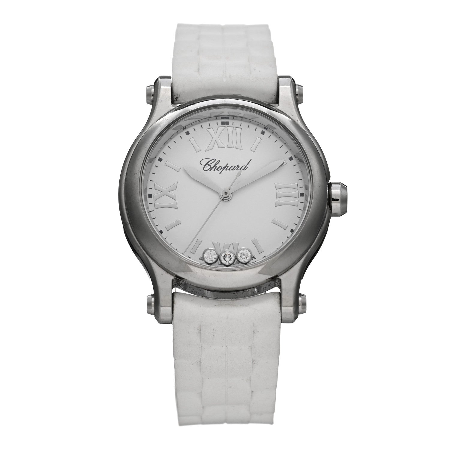 Chopard Stainless Steel Rubber 3 Diamond 30mm Happy Sport Quartz Watch White 1 of 4