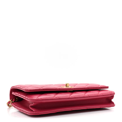 Chanel Lambskin Quilted CC Pearl Crush Wallet on Chain WOC Dark Pink 4 of 18