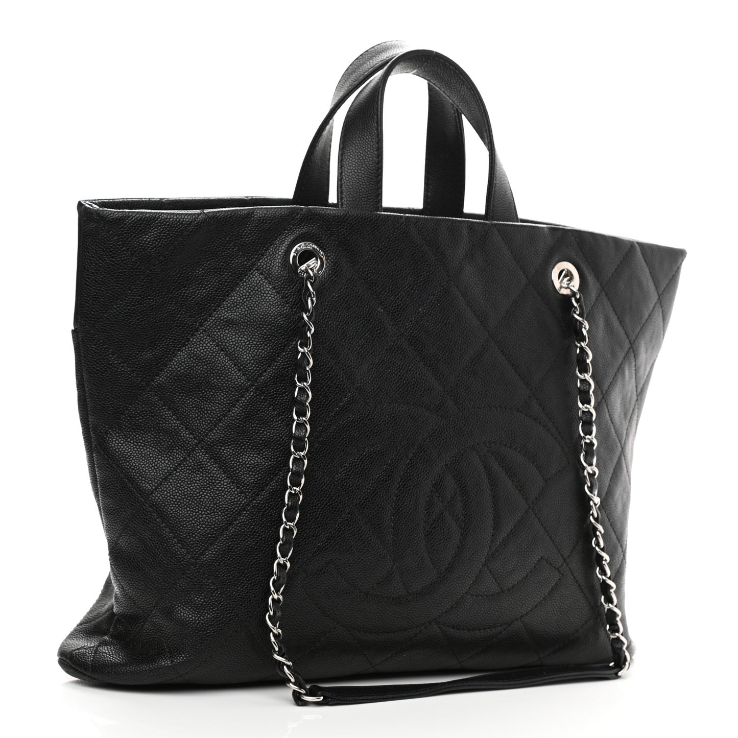 Caviar Quilted Shopping Tote Black