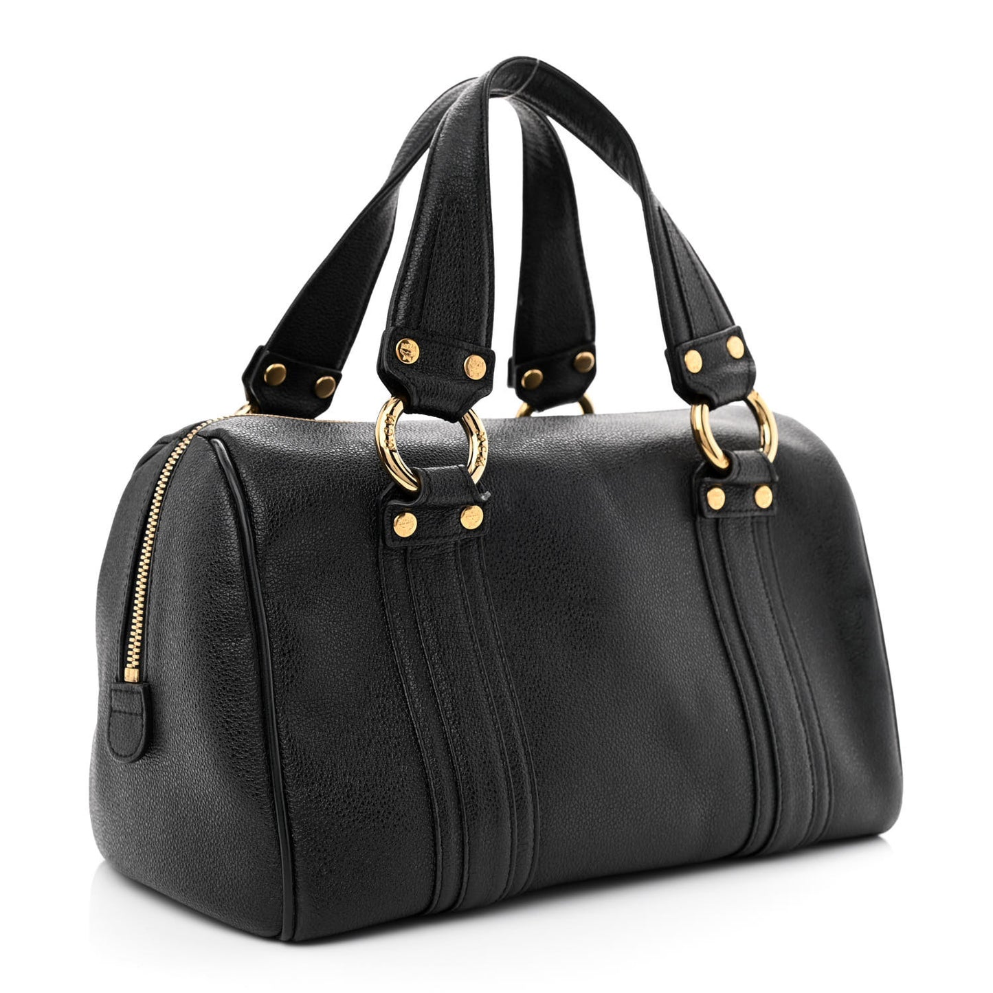 Grained Calfskin Studded Boston Bag Black