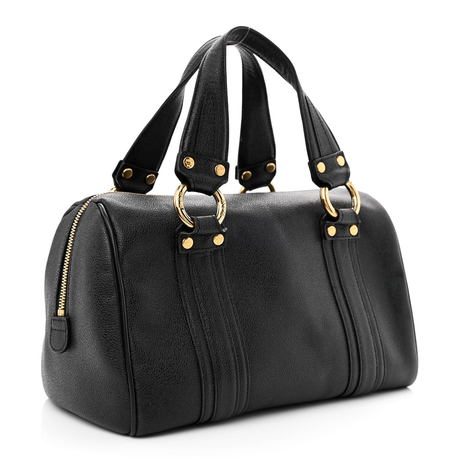 MCM Grained Calfskin Studded Boston Bag Black 3 of 12