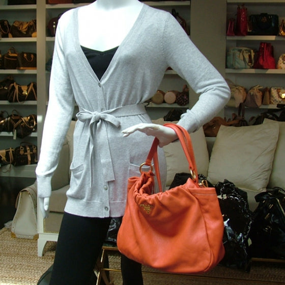 Cervo Deerskin Pleats Hobo Corallo