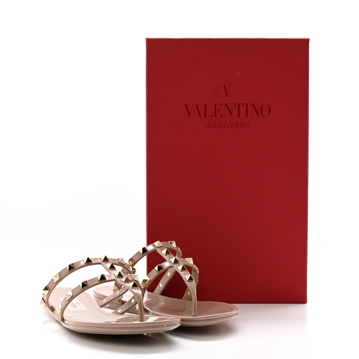 Valentino Garavani PVC Jelly Rockstud Caged Flat Thong Sandals 36 Poudre 8 of 8