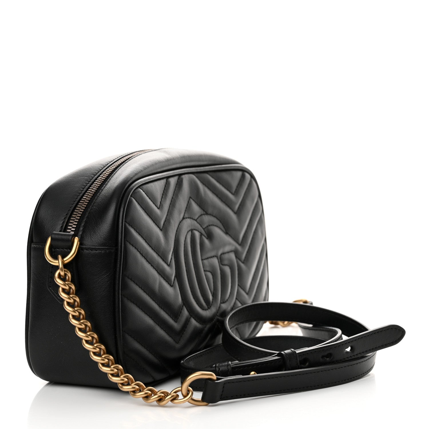 Gucci Calfskin Matelasse Small GG Marmont Chain Shoulder Bag Black 3 of 13