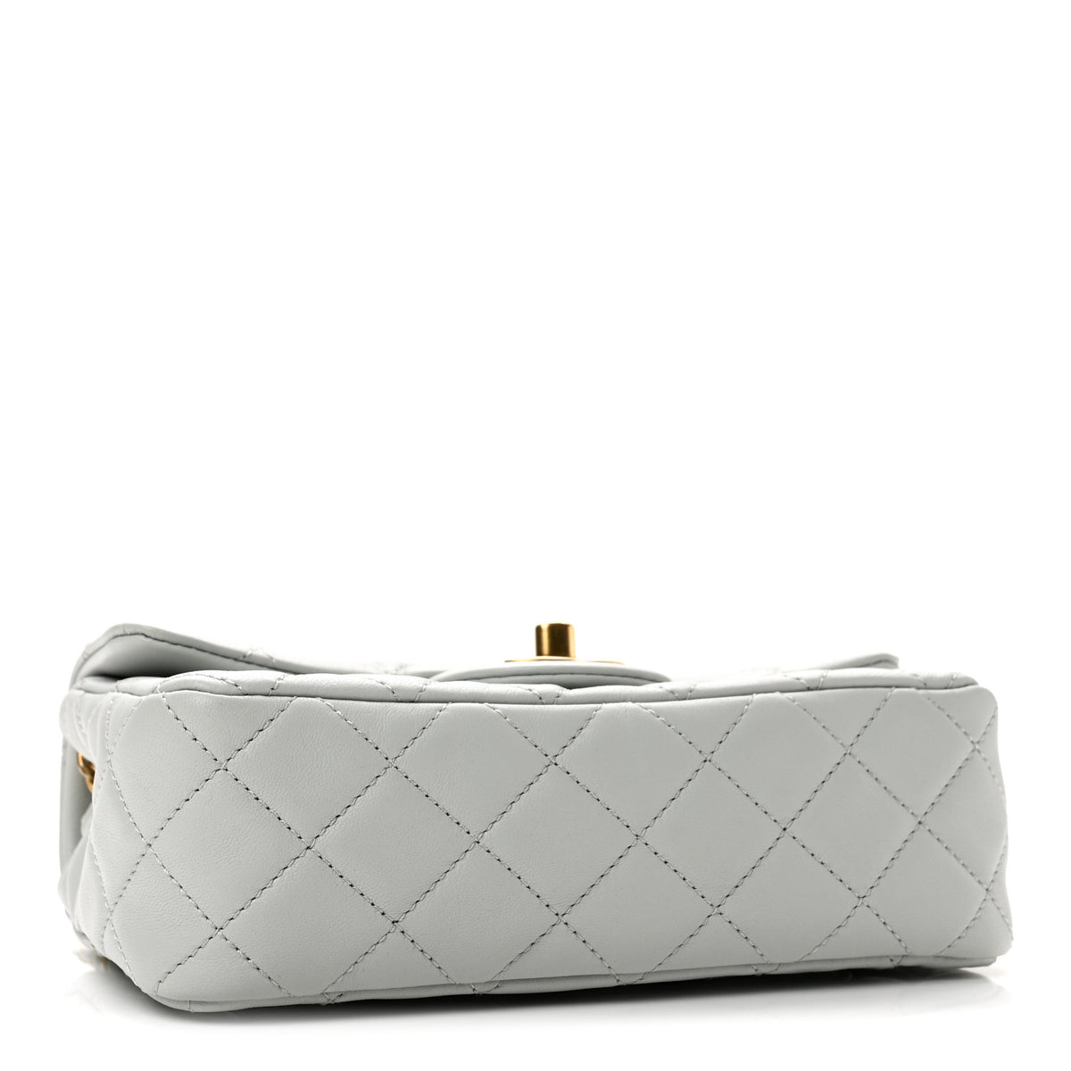 Lambskin Quilted Mini Rectangular Pearl Crush Flap Grey