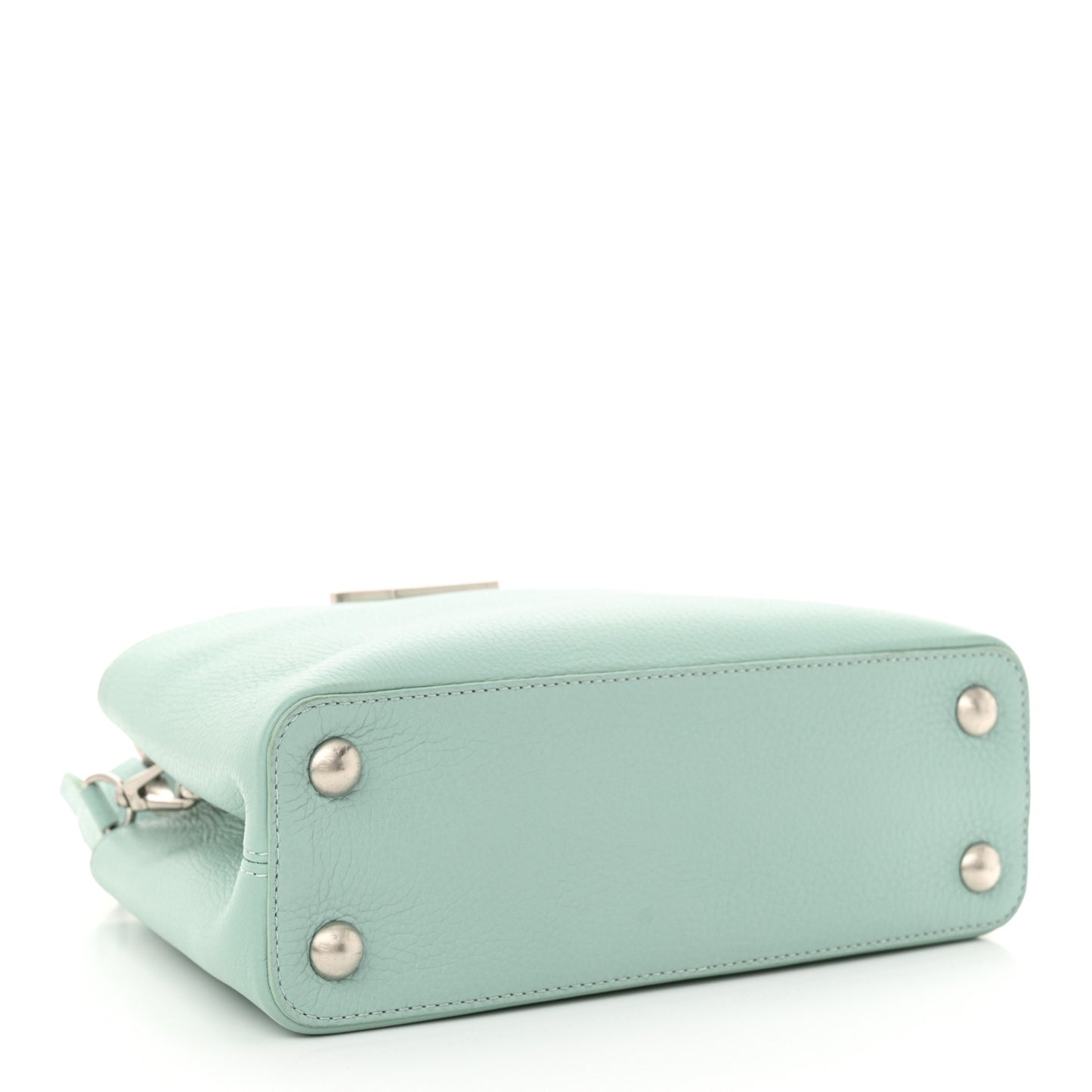 Taurillon Matte Brushed Metal Handle Capucines BB Light Blue