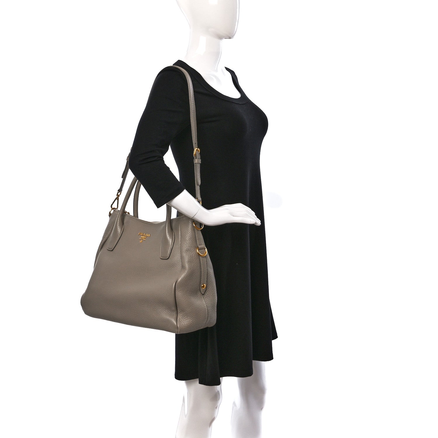 Prada Vitello Daino Shoulder Bag Argilla 2 of 9