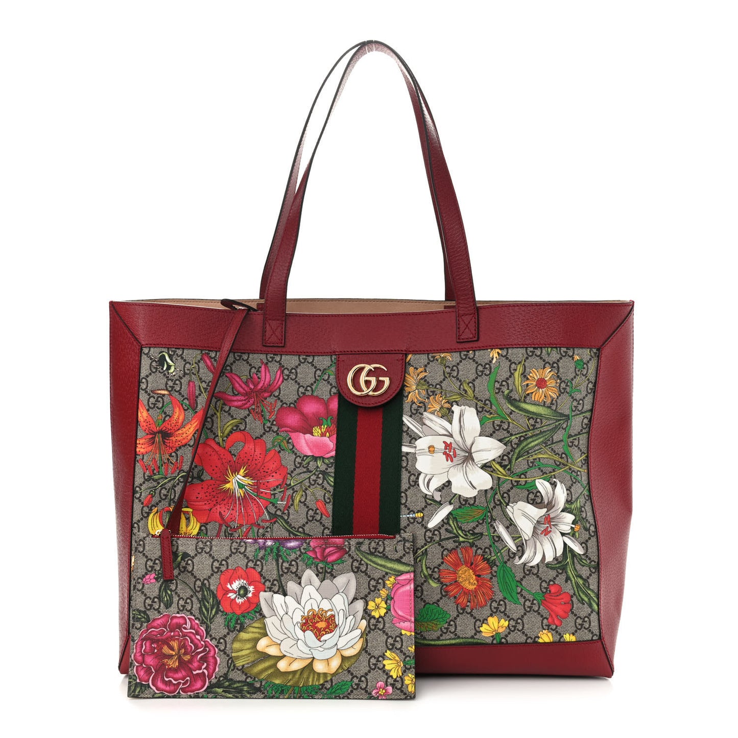 GG Supreme Monogram Flora Web Large Ophidia Tote Red