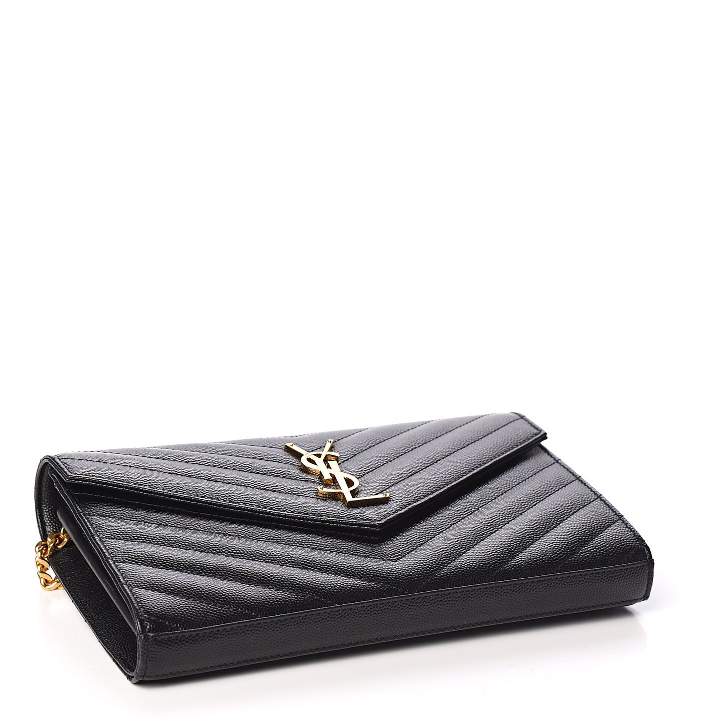 Grain De Poudre Matelasse Chevron Monogram Chain Wallet Black