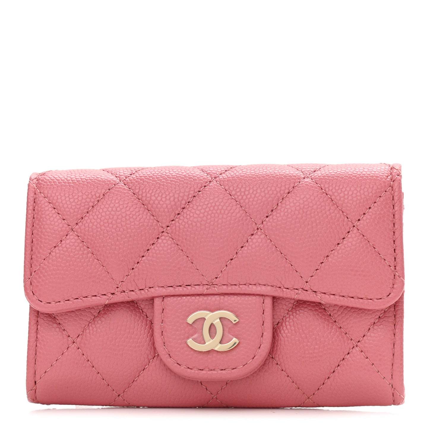 Caviar Quilted Flap Card Holder Wallet Pink