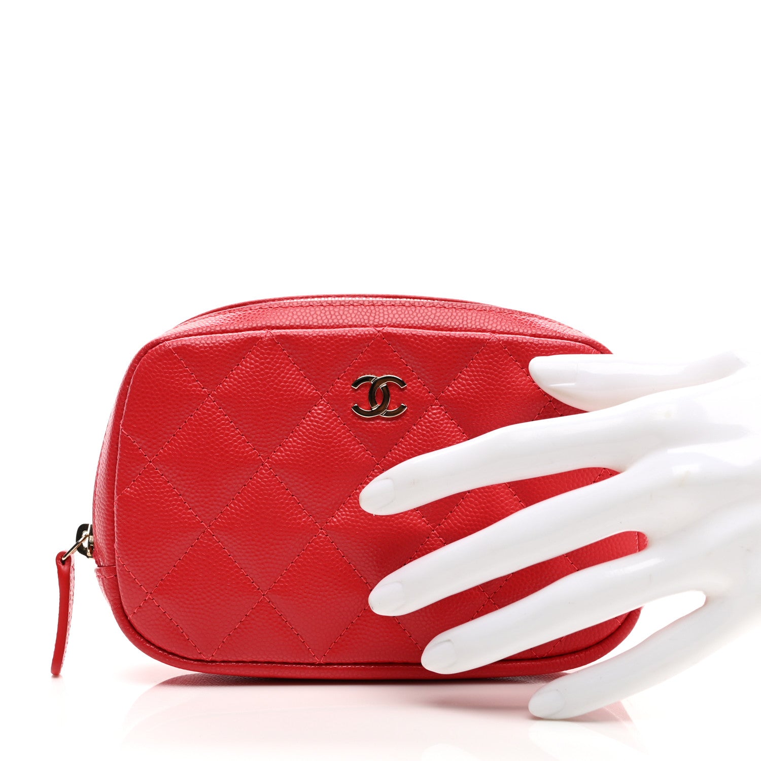 Chanel Caviar Quilted Small Curvy Pouch Cosmetic Case Red 2 of 8