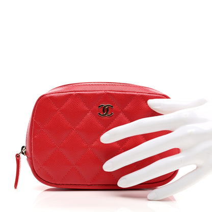 Chanel Caviar Quilted Small Curvy Pouch Cosmetic Case Red 2 of 8