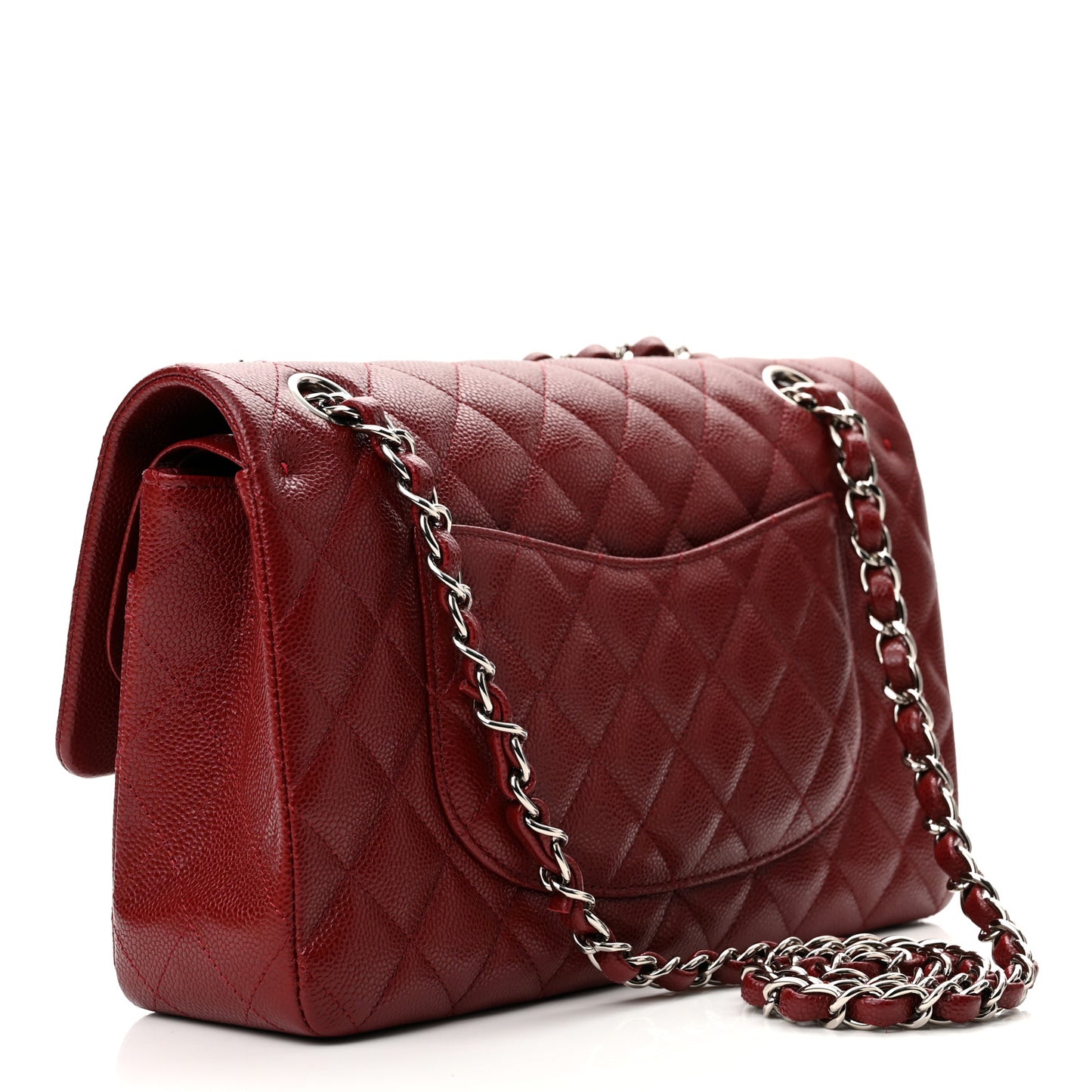 Caviar Quilted Medium Double Flap Dark Red
