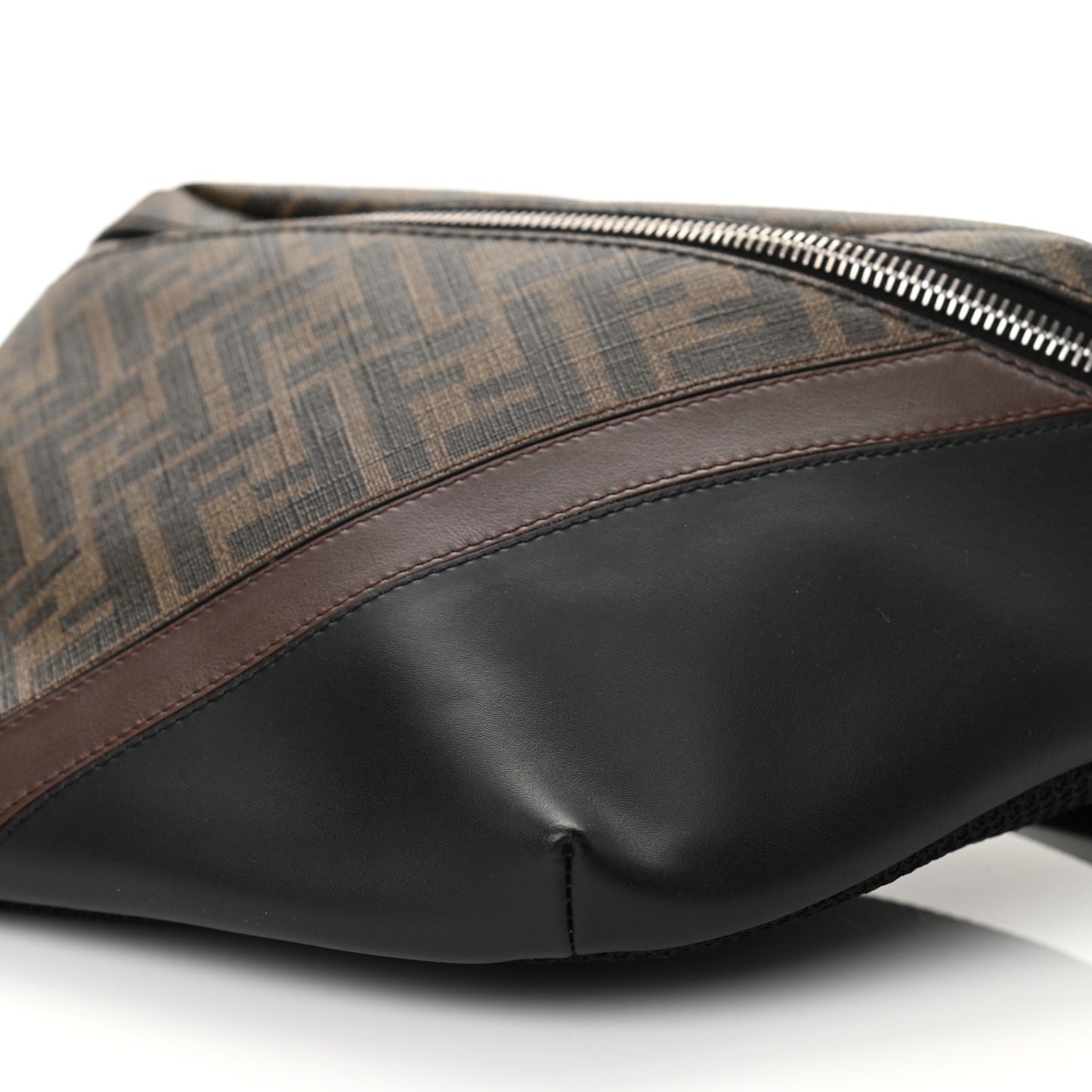 Glazed Fabric Vitello Liberty FF 1974 Diagonal Belt Bag Tobacco Moresco Black