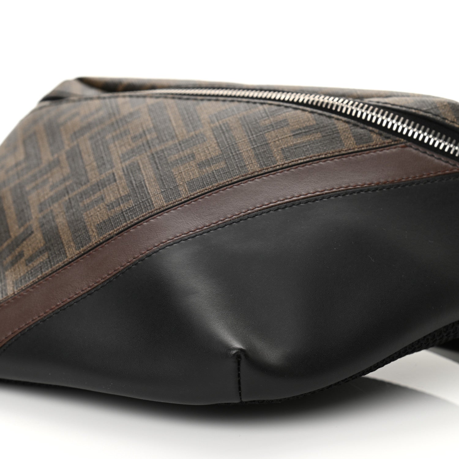 Fendi Glazed Fabric Vitello Liberty FF 1974 Diagonal Belt Bag Tobacco Moresco Black 10 of 10