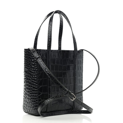 Balenciaga Shiny Calfskin Logo Crocodile Embossed XXS Everyday Tote Black 3 of 9