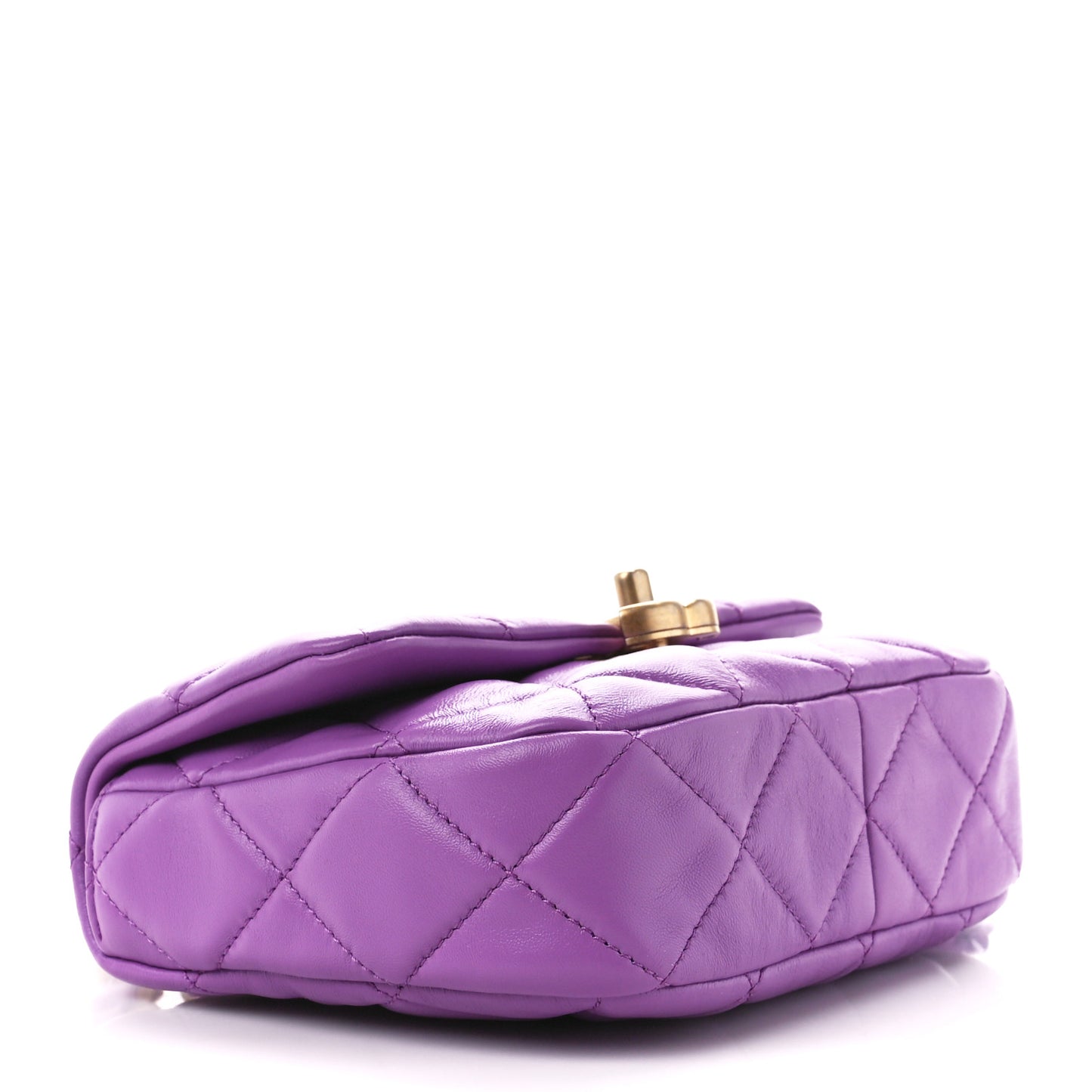 Lambskin Quilted Mini Lacquered Chain Flap Purple