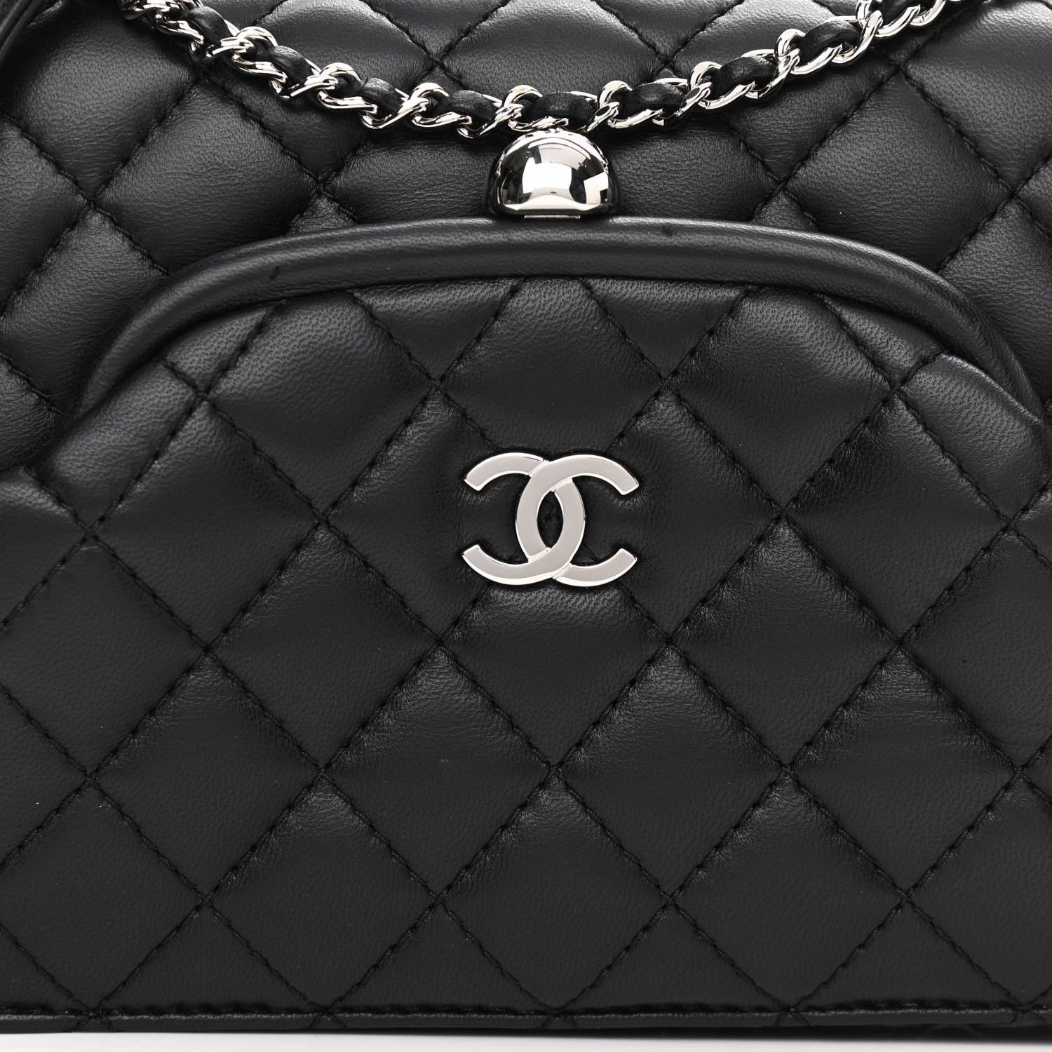 Chanel Lambskin Quilted Kiss Lock Flap Bag Black 8 of 13