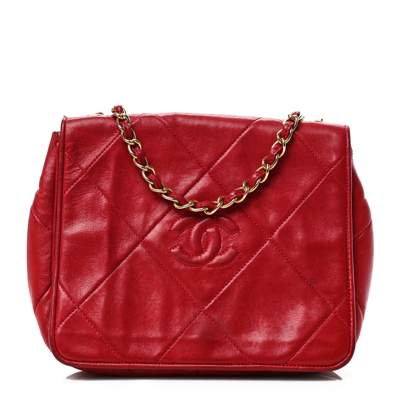 Chanel Lambskin Quilted CC Shoulder Bag Red 1 of 12