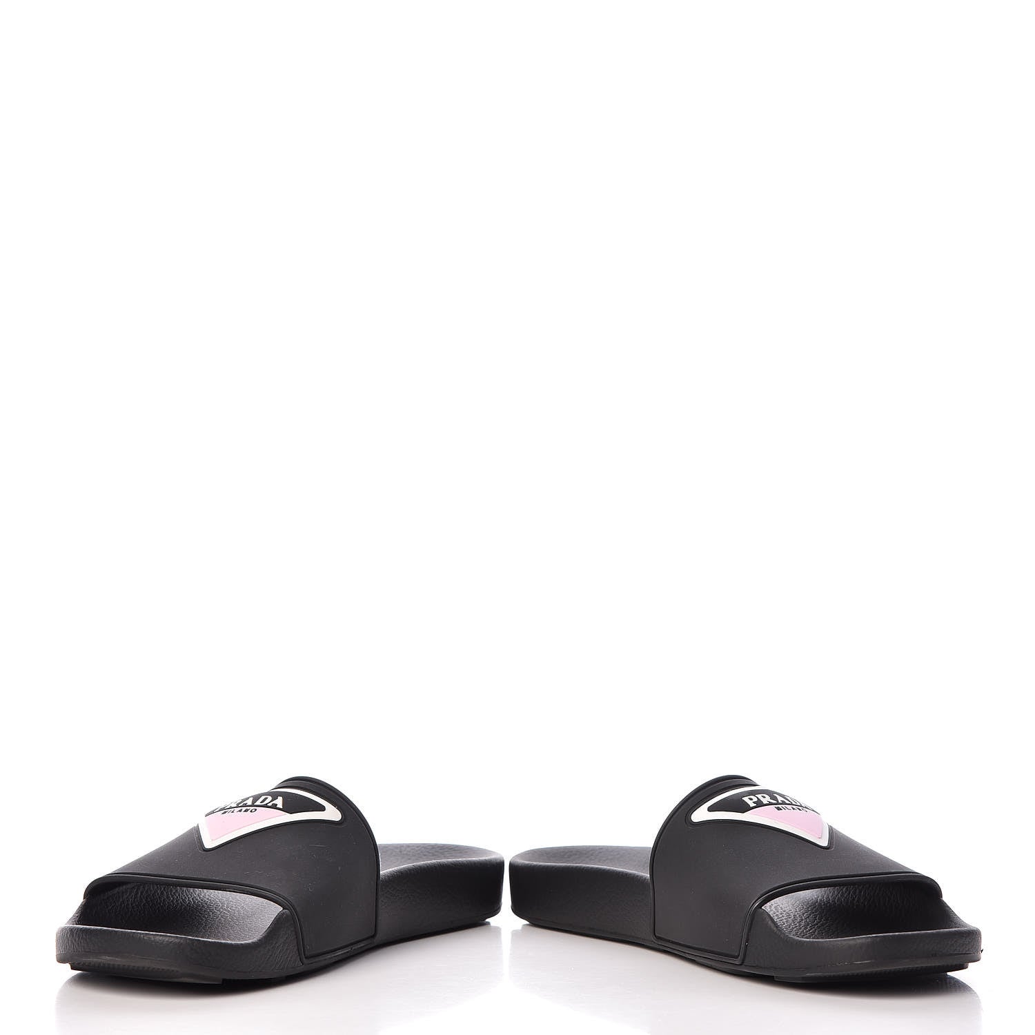 Prada Rubber Logo Pool Slide Sandals 37 Black Rosa 5 of 9