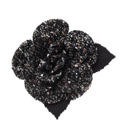 Chanel Tweed Camellia CC Pin Brooch Brown Black 1 of 5