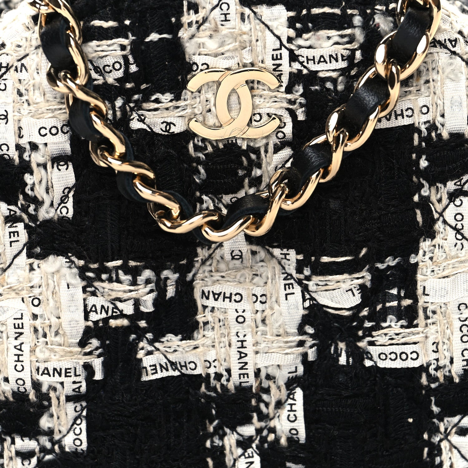Chanel Tweed Quilted Round Clutch With Chain Black Ecru White 8 of 10