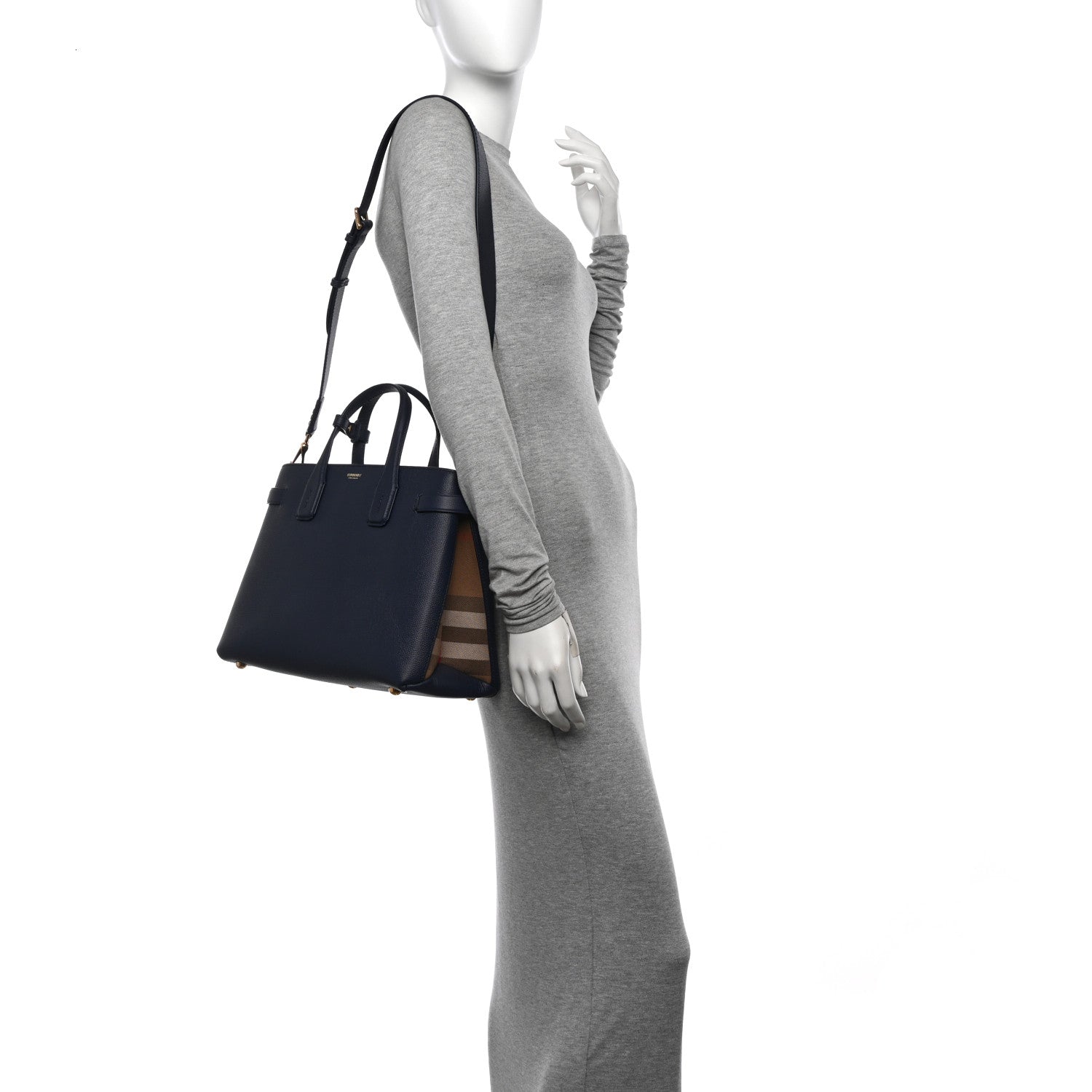 Burberry Derby Calfskin Vintage Check Medium Banner Tote Regency Blue 2 of 11