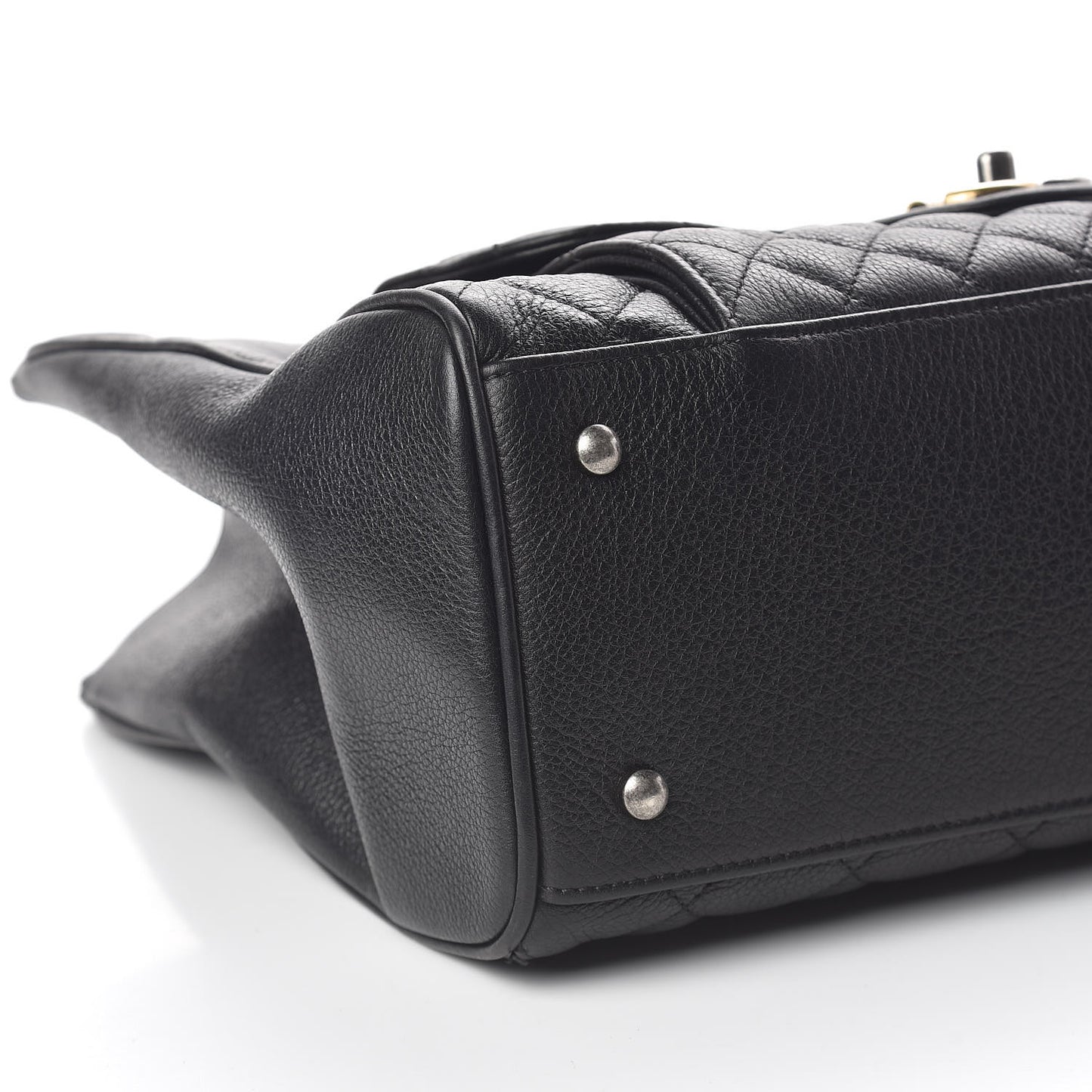 Grained Calfskin Quilted Large Casual Pocket Tote Black