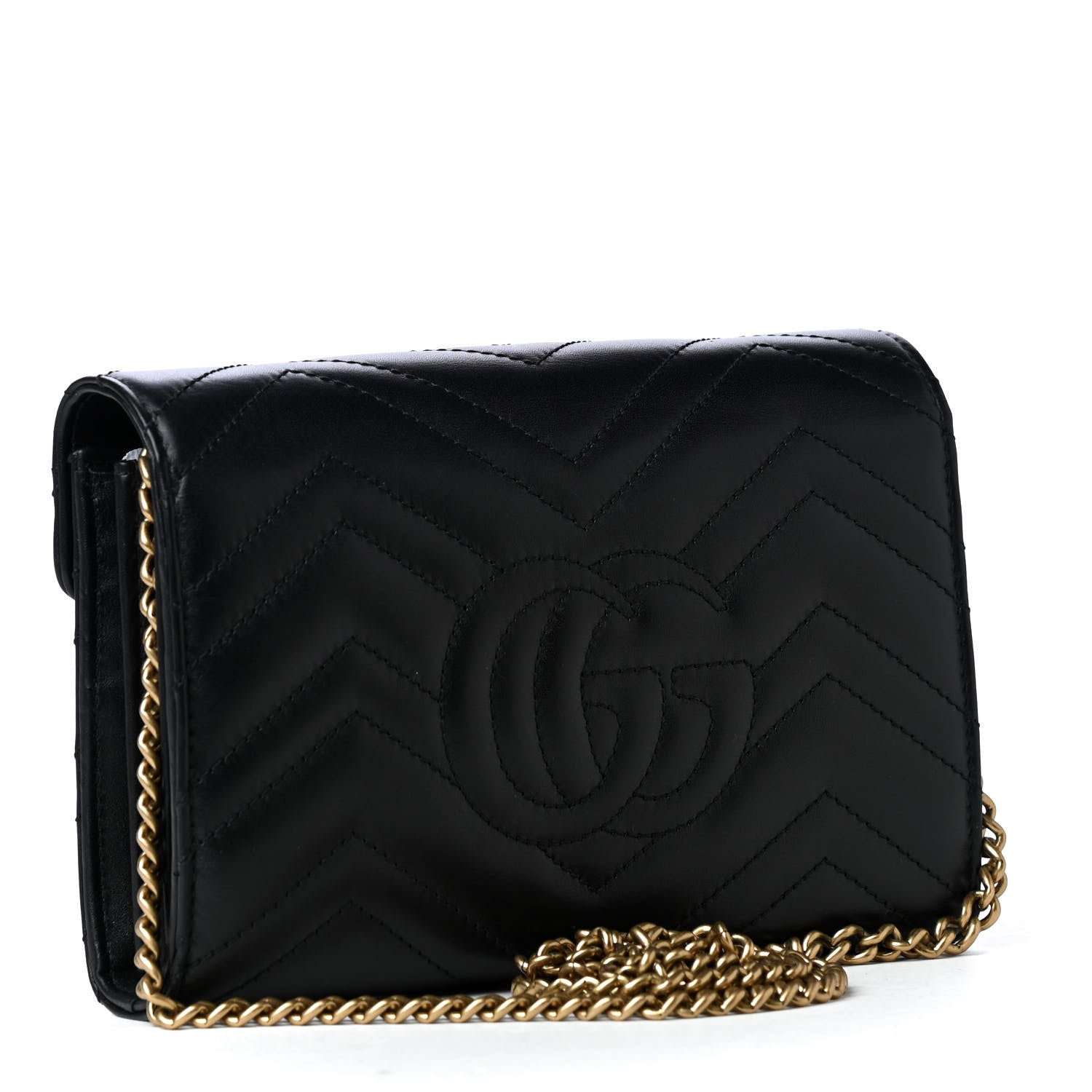 Gucci Calfskin Matelasse GG Marmont Chain Wallet Black 2 of 4