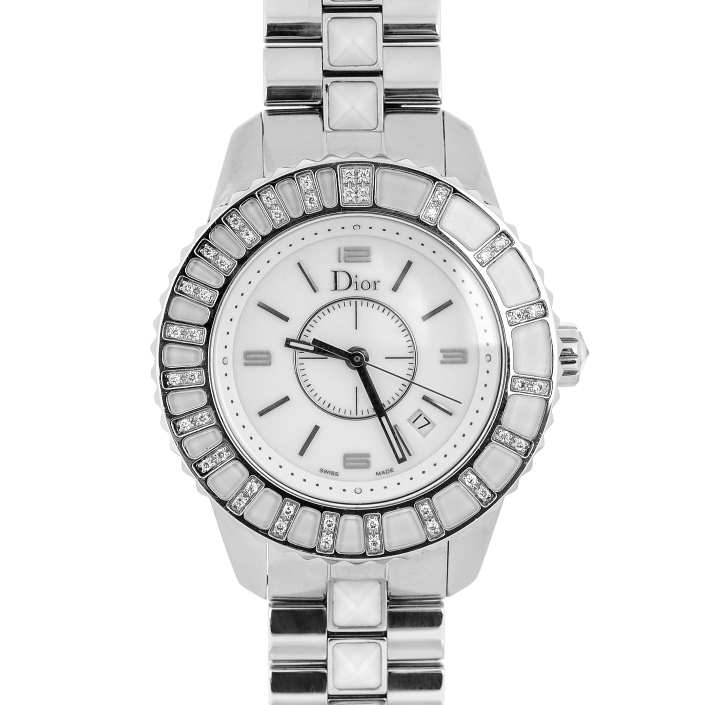 Stainless Steel Diamond Sapphire 33mm Christal Quartz Watch White