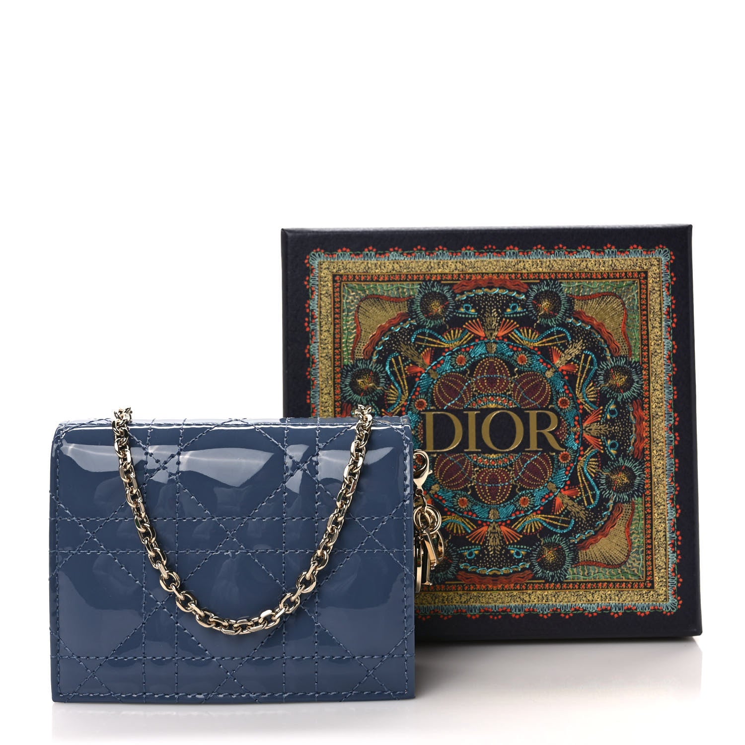 Christian Dior Patent Cannage Nano Lady Dior Chain Card Holder Cloud Blue 9 of 9