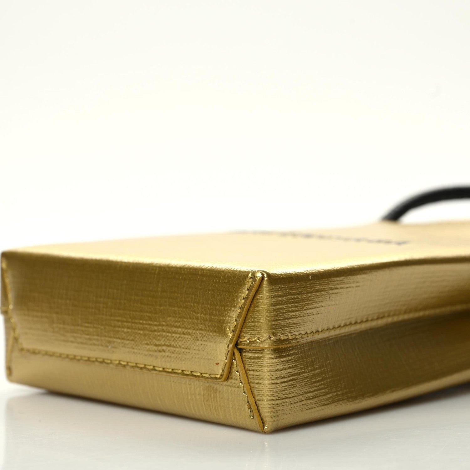 Balenciaga Metallic Textured Calfskin Logo Shopping Phone Holder Bag Gold 6 of 8