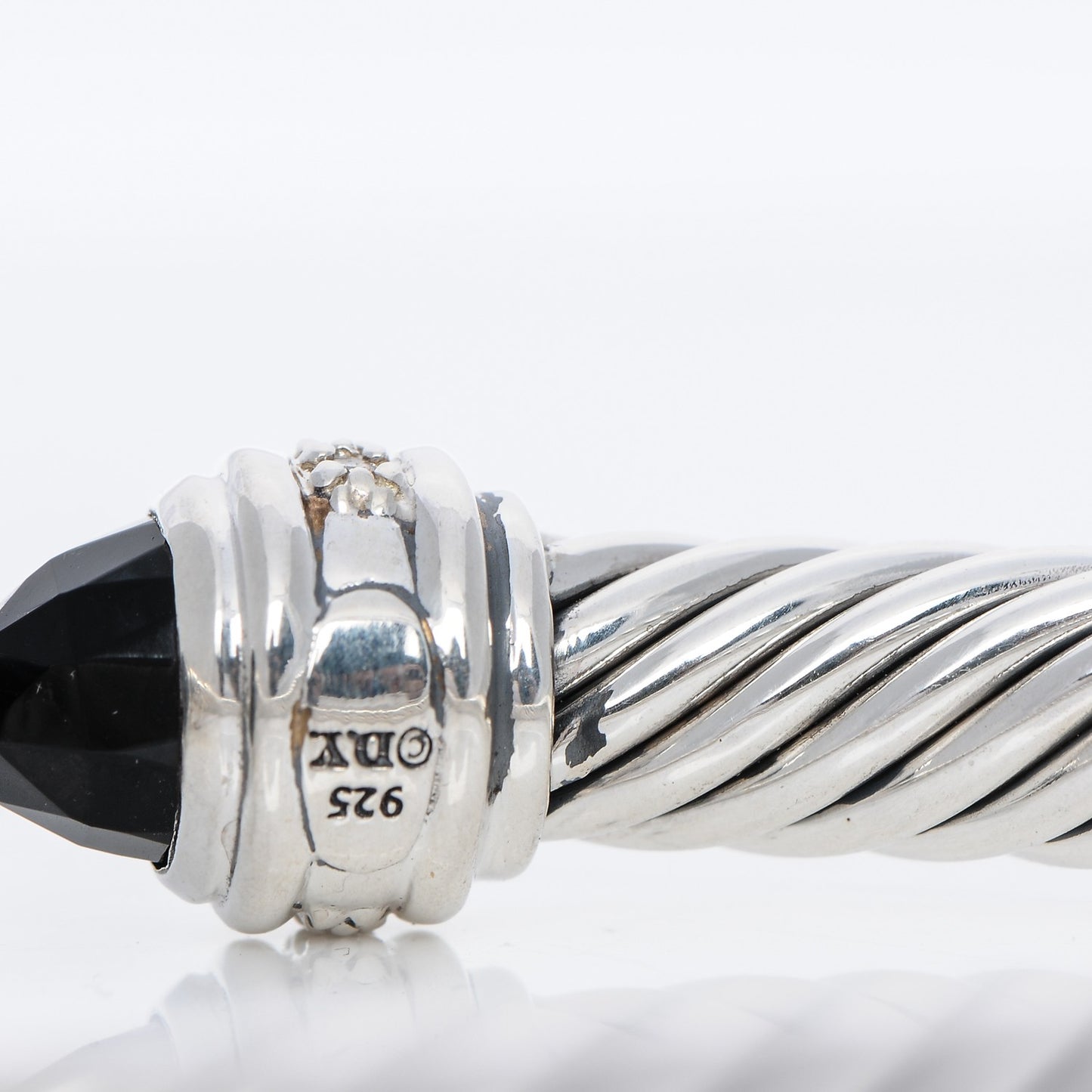 Sterling Silver Diamond Black Onyx 7mm Cable Classics Bracelet