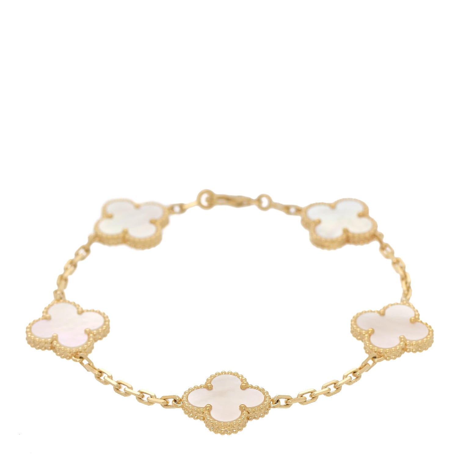 Van Cleef & Arpels 18K Yellow Gold Mother of Pearl 5 Motifs Vintage Alhambra Bracelet 1 of 5