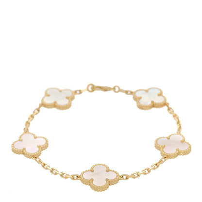 Van Cleef & Arpels 18K Yellow Gold Mother of Pearl 5 Motifs Vintage Alhambra Bracelet 1 of 5