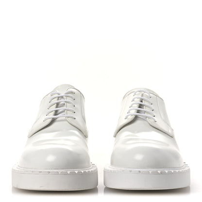 Prada Spazzolato Calzature Donna Triangle Logo 50mm Derby Loafers 36.5 White 3 of 11