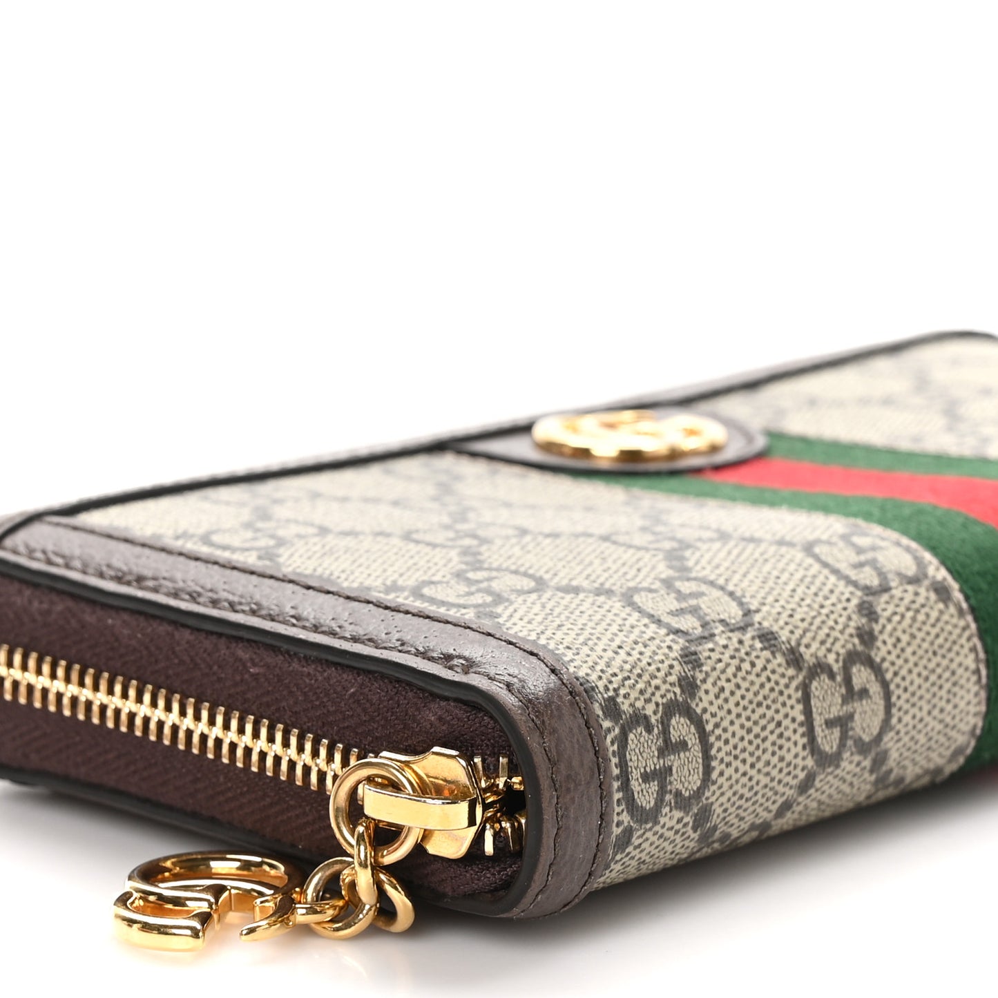 GG Supreme Monogram Web Ophidia Zip Around Wallet Brown