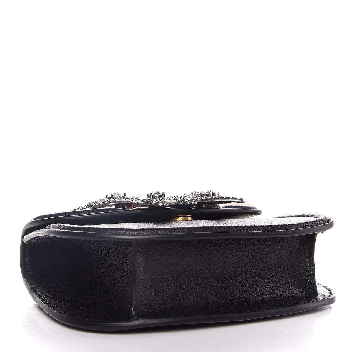 Calfskin Web Crystal Butterfly Stripe Small Totem Shoulder Bag Black