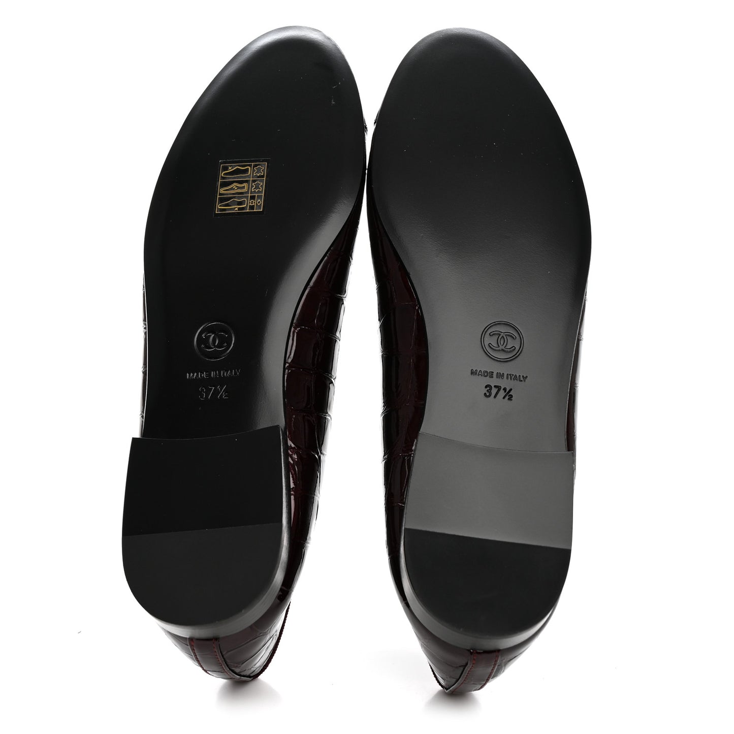 Patent Calfskin Crocodile Embossed Ballerina Flats 37.5 Dark Burgundy Black