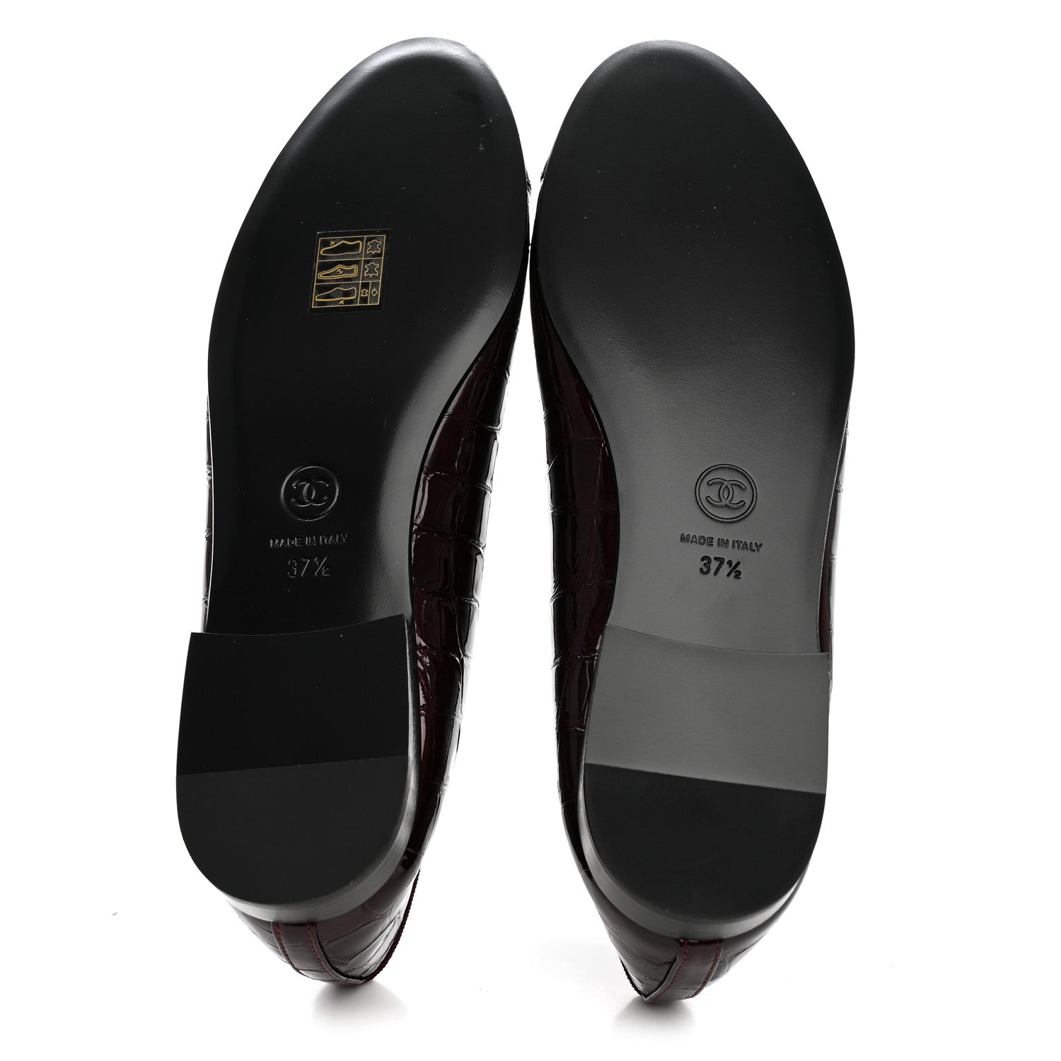 Chanel Patent Calfskin Crocodile Embossed Ballerina Flats 37.5 Dark Burgundy Black 6 of 10