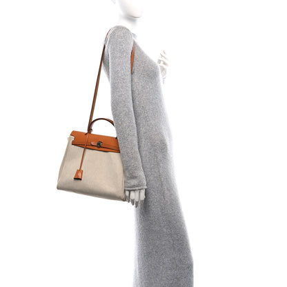 Hermes Toile Vache Calfskin Herbag PM 30 Black Natural 2 of 15