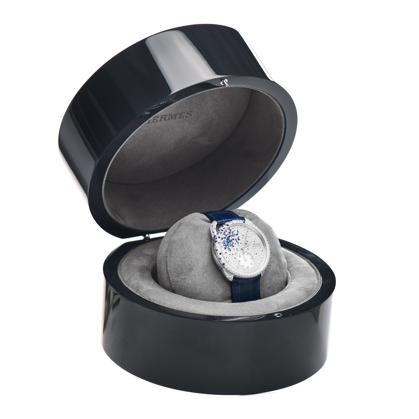 18K White Gold Alligator Diamond 38mm Arceau Petite Lune Automatic Watch Bleu Saphir